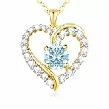 LAVUMO Kette Damen 14K Gold Herz Halskette Damen Geburtsstein Halsketten für Frauen Gold Schmuck Geschenke für Sie Frauen Freundin Geburtstag Valentinstag Weihnachten Muttertag