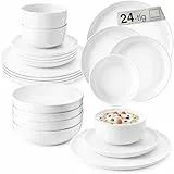 SÄNGER | Tafelservice Marlo Weiß, 24-teiliges Geschirrset für 6 Personen mit Dessert-, Speisetellern, Schalen & Müslischalen aus Porzellan, Teller Set, Essgeschirr, moderne Form PREMIUM COLLECTION
