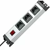 Kopp Powerversal Steckdosenleiste 3-Fach, 1.40m, 3600W/16A, 90 Grad gedrehte Anschlüsse, Mehrfachsteckdose mit Schalter und Schutzkontakt, Wandmontage, Silber-schwarz, 226020017