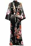 BABEYOND Damen Morgenmantel Maxi Lang Kimono Strandkleid Pfau Gedruckt Strickjacke Kimono Bademantel Damen Lange Robe Schlafmantel Girl Pajama Party