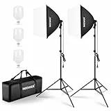 NEEWER Softbox Beleuchtungsset, äquivalent zu 700W, 3er Pack CE & UKCA zertifizierte 5700K LED Glühbirnen, 24x24 Zoll Softboxen mit E27 Fassung, Fotografie Dauerlichtset, Fotostudio Ausrüstung