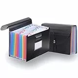 Dokumentenmappe A4 - Fächermappe mit 12 Fächern - Sortiermappe bis 1.500 Blatt - robuste Ordnungsmappe - Dokumententasche mit bunten Registern - Aktenmappe für Büro, Schule, Uni Zuhause - Schwarz Bunt
