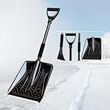 Hmfmdy Schneeschaufel, Schneeschieber mit ergonomischem Griff, leichtes tragbares abnehmbares Schneeräumwerkzeug für LKW- Auto, Garten, Camping, Outdoor, Notfall, Schneemannspielen – Schwarz