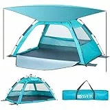 Dewur Strandmuschel 2-4 Personen Pop Up Strandzelt mit Sonnensegel UPF 50+ UV Sonnenschutz Wasserdicht für Familien Strand Camping Garten, Blau