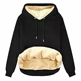 heekpek Kapuzenpullover Damen Hoodie Sweatshirt Warm Sherpa Futter Casual Lose Kapuzenpullover Damen Winter Herbst Fleecepullover Basic, Schwarz, M