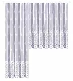 Heimtexland Gardine Store weiß Jacquard halbtransparent Blumen Bordüre gebogt Kräuselband Vorhang Typ318 Kurzstore HxB 135 x 300 cm für Fensterbreite 100-130 cm