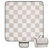 Picknickdecke Wasserdicht, 200 x 200cm Große Boho Stranddecke Sandfrei für 4-6 Personen, Waschbar Und Tragbare Strandmatte und Tragegrif, Picknick Decke für Strand, Camping, Garten, Reisen - Khaki
