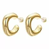 Vogem Chunky Ohrringe Creolen Damen 18K Vergoldet Hypoallergene Ohrringe Ohrstecker Gold Schmuck Geschenk
