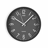 Versa Raven leise und dekorative Wanduhr, für Küche, Wohnzimmer oder Esszimmer – gut lesbar, Maße (H x L x B) 25 x 4,3 x 25 cm, Polypropylen, Grau