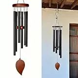 Deep Tone Aluminium-Windspiel, 68 cm, extra groß, für den Innen- und Außenbereich, Gedenkstätte, Gartendekoration, handgefertigt, gestimmtes Metallspiel (schwarz)