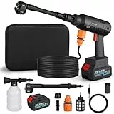 Akku Hochdruckreiniger mit Bürstenloser Motor, 62 Bar Hydroblast Akku-Druckreinigerpistole, 21V Tragbarer Akku-Druckreiniger mit 4000mAh Batterien,Ladegerät,5m Schlauch und 6-in-1-Multifunktionsdüse