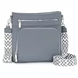Atgbiem Handtasche Damen Mittelgroß Umhängetasche Vegan Leder Taschen Damen Crossbody mit Geldbörsenfunktion Grau Blau