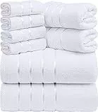 Utopia Towels - 8er-Pack Handtuch-Set mit Aufhängeschlaufe aus 97% Baumwolle, saugfähig und schnell trocknend 2 Badetücher, 2 Handtücher, 4 Waschlappen (Weiß)