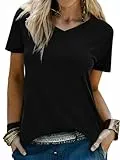 Wayleb T Shirt Damen Baumwolle V-Ausschnitt Casual Top Weich Atmungsaktiv Für Sommer Frühling Büro Freizeit, Schwarz M
