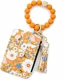 ZHXMALL Damen Geldbörse,Blumen Schlüsselanhänger,Armbandtaschen für Damen,Süße Silikonperlen Kreditkartenhalter mit Schlüsselring,Armband Tasche(Gelb)