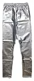 krautwear Damen Mädchen Leggings Leggins Metallic Glänzend Wet Look Latex Kunstleder Partylook (Silber-SM)