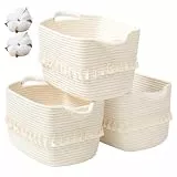 TeoKJ Aufbewahrungskorb,3er Set Regalkörbe,Aufbewahrungskorb aus Baumwolle mit Quasten,Organizer Körbe, Körbe Aufbewahrung für Badezimmer, kinderzimmer, Wohnzimmer, 38 * 26 * 22cm, Weiß