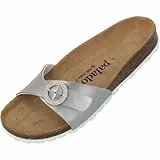 Palado Pantoletten Damen Malta RD by Sila Sahin – bequeme Sandalen Made in Spain - Hausschuhe mit runder Glitzerschnalle - mit Kork-Fußbett Silber Metallic UK8 - EU41
