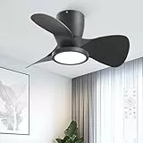 Ateroll Deckenventilator mit Beleuchtung, Ø61cm, 3CCT (3000K-4000K-5000K), 1500 lm Deckenventilator mit Fernbedienung, 4 Geschwindigkeiten, Timer für Wohnzimmer, Schlafzimmer (Schwarz)