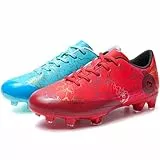 DimaiGlobal Kinder-Fußballschuhe für Jungen und Mädchen, Fußballschuhe, Outdoor-Training, athletische Sneaker, professionelle Spikes, Jugendrasen, Fußballschuhe, Unisex, Rot/Türkis, 3.5 Big Kid
