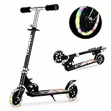 TENBOOM Kinder-Scooter im Alter von 6–12 Jahren, verstellbarer Lenker, beleuchtet, Schwarz
