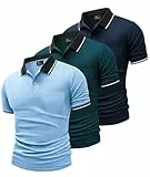 SwissWell 3er Pack Poloshirt Herren Kurzarm Golf Poloshirts Atmungsaktiv T-Shirt für Herren Polo Shirt, Mondblau+Marineblau+Cyanblau M