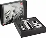 ZWILLING Sommelier Geschenk-Set 4-teilig, mit Folienschneider, Tropfenfänger, Weinausgießer und Korkenzieher, rostfreier Edelstahl, Silber