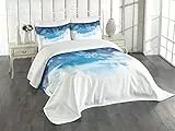 ABAKUHAUS Winter Tagesdecke Set, Schneeflocken und Sterne, Set mit Kissenbezügen Maschienenwaschbar, für Doppelbetten 220 x 220 cm,Blau-weiß