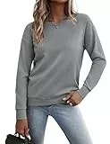 Gyabnw Damen Sweatshirt Rundhals Langarm mit Taschen Einfarbig Casual Pullover Frühling Herbst
