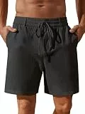 HAWILAND Kurze Hosen Herren Baumwolle Sommer Shorts Leicht Stoffhose Männer Hawaii Party mit Tachen Reißverschluss Schwarz S