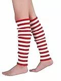 Durio Stulpen Damen Extra Warm Beinwärmer Winter Strick Häkelarbeit Legwarmers Verdicken Stricken Beinstulpen Damen Neon aerobic outfit 80er Ballett Yoga Stulpen Rot und Weiß Streifen Einheitsgröße