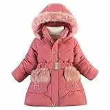 Tilozs Kinder Winterjacke Mädchen Wintermantel mit Warme Samtfutter und Abnehmbar Fellkapuze Winter Parka Steppjacke Outdoorjacke, Rosa rot, 140-146, (Herstellergröße：150)