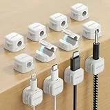 JOYROOM 12 Stück Kabelhalter Kabelclips Verstellbare Kabel Organizer Magnetische Kabelmanagement Selbstklebend Kabelhalter für Schreibtisch, Nachttisch, Ladekabeln, HDMI, USB, Audiokabel, Weiß