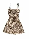 SweatyRocks Damen Kleid Leopardenmuster Mesh Sommerkleid Ausgestellt Cami Kleider Kurzes Spaghetti Trägerkleid Ärmellos Minikleid Partykleider Freizeitkleid Leo L