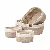 LA JOLIE MUSE Aufbewahrungskörbe aus Baumwollseilen für Organisation, Kleiner gewebter Baumwollkorb für Badezimmerablage Kinderzimmer, Dekorativer Korb, Korb-Set (3- oder 4-teilig), Dusty Beige