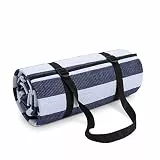 Paco Home Picknickdecke Campingdecke XXL Strand Picknickdecke Wasserdicht Mit Tragegriff Leicht Kompakt Tragbar Isoliert, Farbe:Blau-Weiß 1, Größe:150x200cm