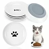 Alitree 4 Stück Katzennapf Keramik, Futternapf Katze mit Rutschfestem Silikonboden, Katzennäpfe Flach von Ermüdung der Schnurrhaare, zum Aufbewahren von Futter und Wasser für Katzen und Welpen
