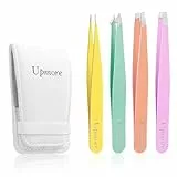 Upmore 4x Pinzette Set Edelstahl - Farbig Augenbrauenpinzette Set Schere Pinzette, gerade schräge spitze Zupfpinzette Splitterpinzette Spitzpinzette für Frauen und Männer