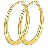 PABBEU Ohrringe Gold Creolen Hypoallergen Klobig 14K Creolen Gold Groß Dick Gold Ohrringe Leichte Goldene Ohrringe Damen Mädchen 35/40/50MM