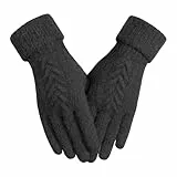 Achiou Winterhandschuhe für Damen, warme Touchscreen-Handschuhe, Strickhandschuh, weich, dick, mit Fleece gefüttert, Schwarz, EinheitsgröÃŸe