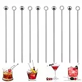 10 Stück Cocktailstäbchen Edelstahl Obstspieße Set Wiederverwendbare Getränke Martini Spieße Metall Zahnstocher Getränke Dekorationen Zubehör für Party Grill Vorspeisen Hamburger