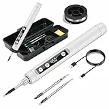 KKMOL Lötkolben Akku, USB Lötkolben Set mit LCD, Temperatur Einstellbare 180 ℃-450 ℃,3 Lötspitzen, Lötkolbenständer, Lötdraht, KKMOL Professionelles Löt- und Reparaturset – Weiß