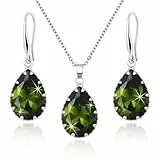 Linawe Schmucksets für Damen, Ohrringe Silber Hängend, Anhänger Kette Halskette Silberkette Peridot Grün Kettenanhänger, Damenohrringe Ohrringe Set Jewelry Set Modeschmuck