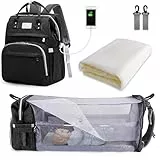SNDMOR Wickeltasche Rucksack, wickelrucksack mit bettfunktion Großer, Multifunktionale Diaper Bag Mit Wickelunterlage, Kinderwagen-Haken, Geeignet für Mama und Papa (Schwarz)