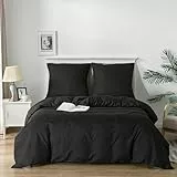 Good Nite Bettwäsche 200x200 3 teilig Schwarz Bettwäsche-Sets Mikrofaser Bettbezug 200x200 cm + 1 Kissenbezug 80x80cm Atmungsaktiv Weich