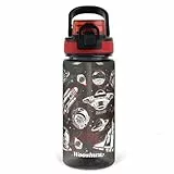 wooshwa Trinkflasche Kinder mit Strohhalm 600ml Auslaufsicher Sport Trinkflaschen Schule Wasserflasche Jungen Mädchen zum Wandern & Fitnessstudio mit Tragegriff BPA-frei - Raumschiff