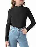 Arshiner Langarmshirt Mädchen Schwarz Pullover mit Stehkragen 146 140 Kinder Basic Shirts Slim Fit Oberteile Halloween Strickshirt 150/10-11 Jahre