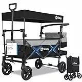 Sekey Bollerwagen Faltbar mit Dach 2 Kinder 100KG, Faltbarer Bollerwagen Handwagen Schiebegriff, Kinderwagen Stoßfest PU-Räder mit Bremsen 110L, SS5050, Grau mit Schwarz, Regenschutz Nicht enthalten
