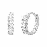 NOELANI Creolen 925 Sterling Silber Damen Ohrschmuck, mit Zirkonia synth., 1,2 cm, Weiß, Kommt in Schmuck Geschenk Box, 2036995