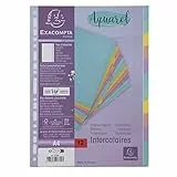 Exacompta 7712E Aquarel Trennblätter für DIN A4 aus glänzendem Karton 400 g/m² 12-teiliges Register Indexseite beschriftbar 12 vollfarbige Seiten 2 x 6 Farben